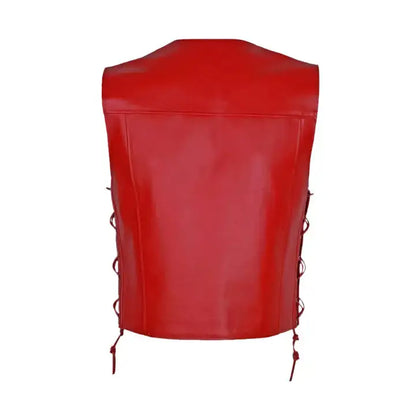 Men’s Red Motorcycle Biker Vest – Cowhide Leather