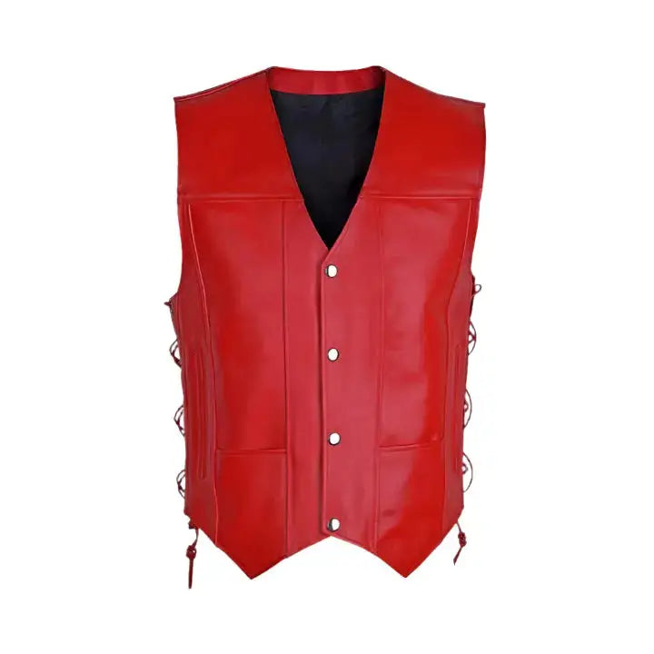 Men’s Red Motorcycle Biker Vest – Cowhide Leather