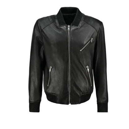 Men’s Black Leather Bomber Jacket