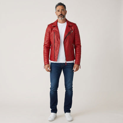 Men’s Supreme Red Biker Fashion Leather Jacket
