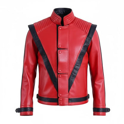 Michael Jackson Men Red Leather Jacket