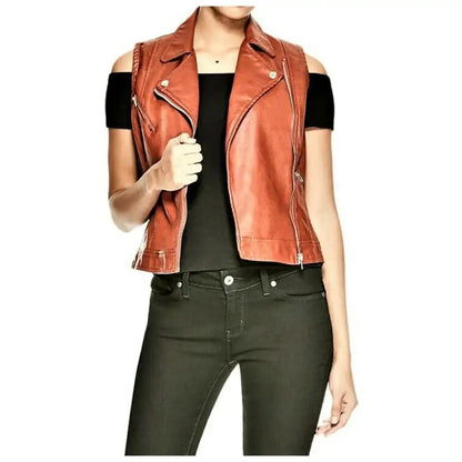 Women's Rust Brown Genuine Leather Motorcycle Vest
