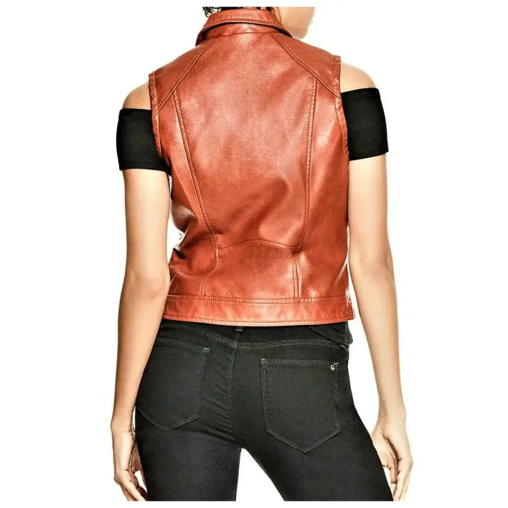 Women's Rust Brown Genuine Leather Motorcycle Vest