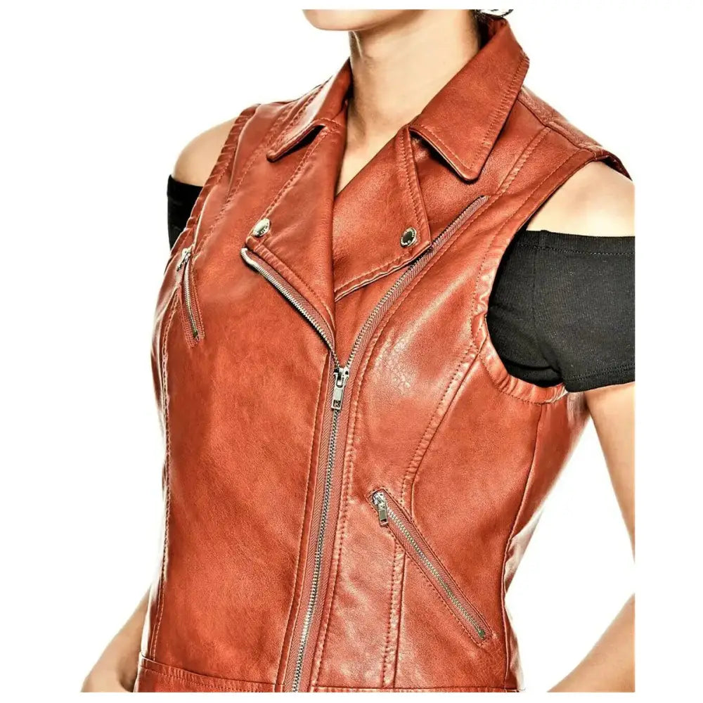 Women's Rust Brown Genuine Leather Motorcycle Vest