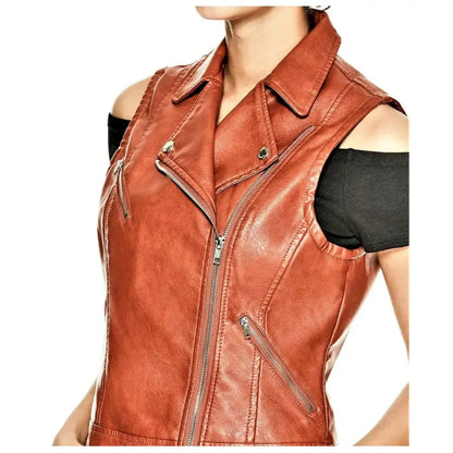 Women's Rust Brown Genuine Leather Motorcycle Vest