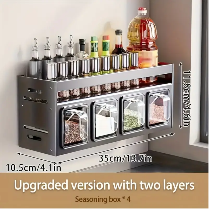 Wall-Mounted Aluminum Spice & Seasoning Organizer Set