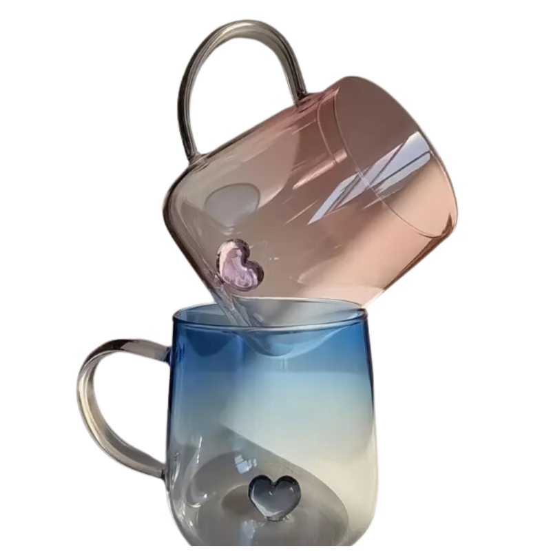 Aapon mini market -NNETM Heart Patterned Glass Couples Mugs Set