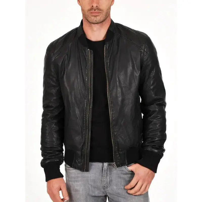 Men’s Sheepskin Quilted Bomber Jacket