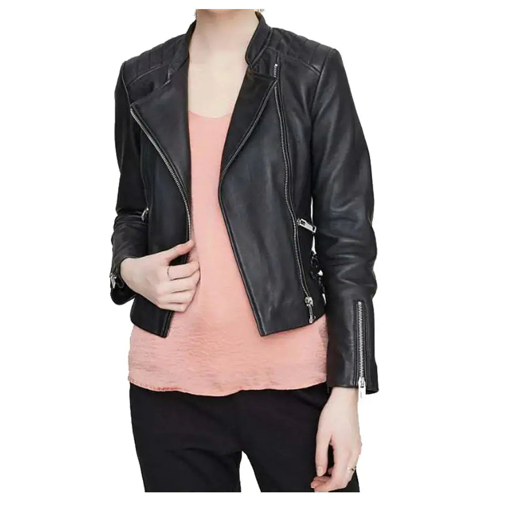 Women’s Classic Moto Biker Genuine Leather Jacket