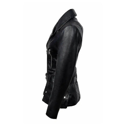 Women’s Feminine Retro Vintage Biker Leather Jacket