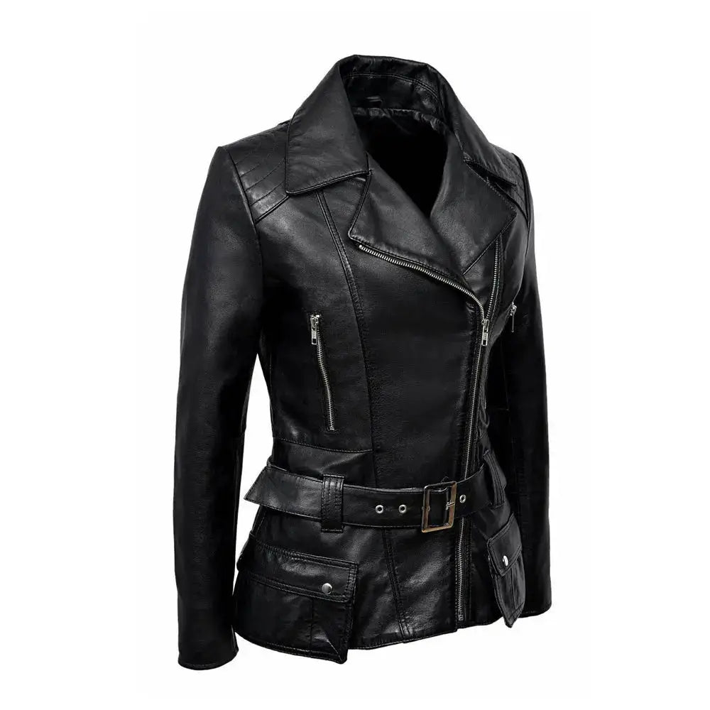 Women’s Feminine Retro Vintage Biker Leather Jacket