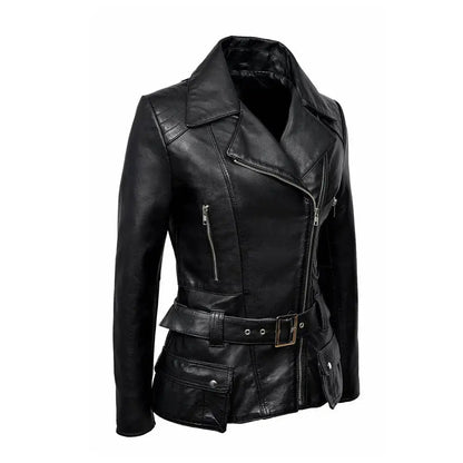 Women’s Feminine Retro Vintage Biker Leather Jacket