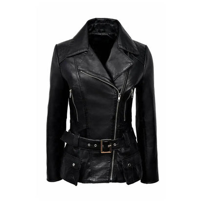 Women’s Feminine Retro Vintage Biker Leather Jacket