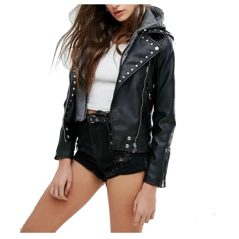 Women’s Pin Leather Biker Jacket