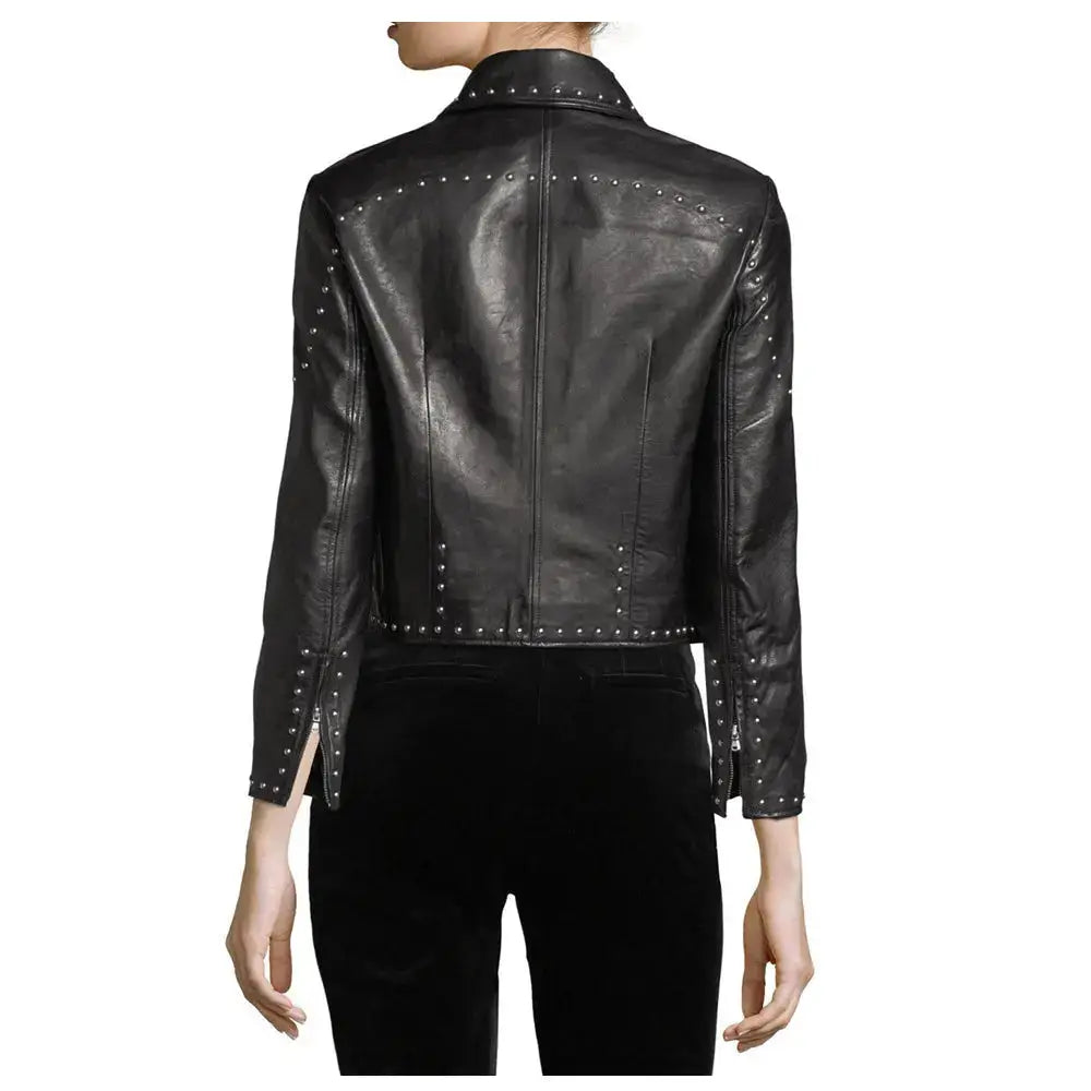 Women’s Army Studded Leather Biker Jacket