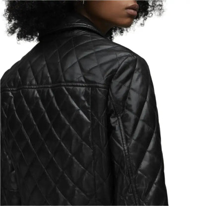 Women’s Black Quilted Leather Bomber Jacket