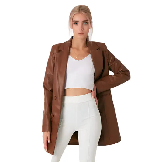 Women’s Brown Leather Long Coat