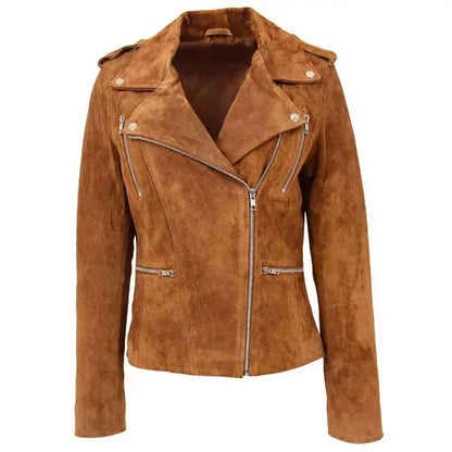 Women’s Brown Suede Leather Biker Jacket