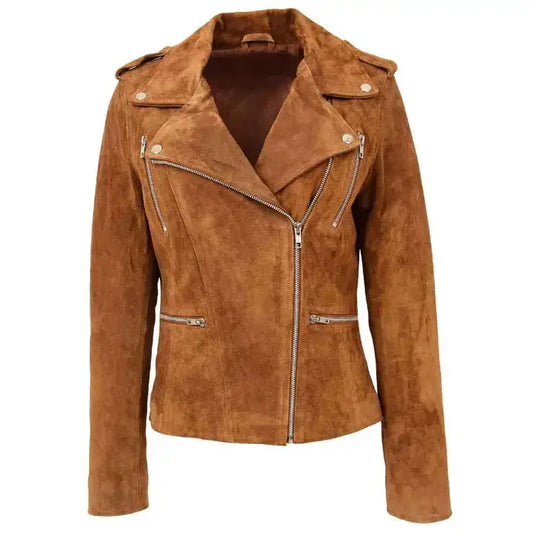 Women’s Brown Suede Leather Biker Jacket