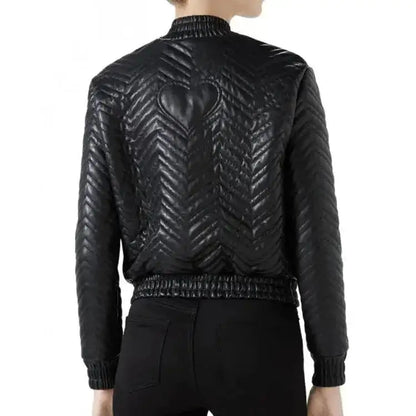 Women’s Classic Stylish Quilted Leather Bomber Jacket