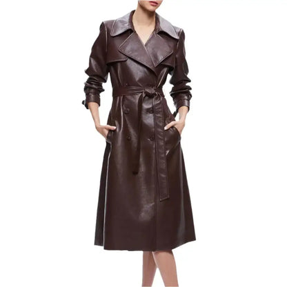Women’s Chocolate Brown Leather Trench Coat