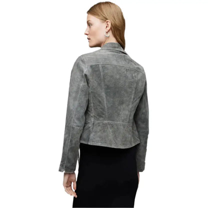 Women’s Gray Suede Leather Biker Jacket