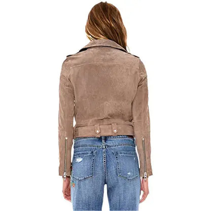 Women’s Luxury Cropped Suede Leather Motorcycle Jacket