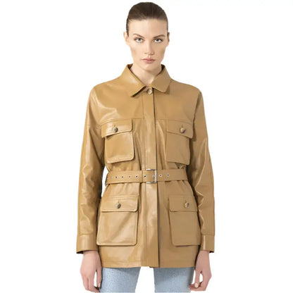 Women’s Tan Leather Belted Style Coat