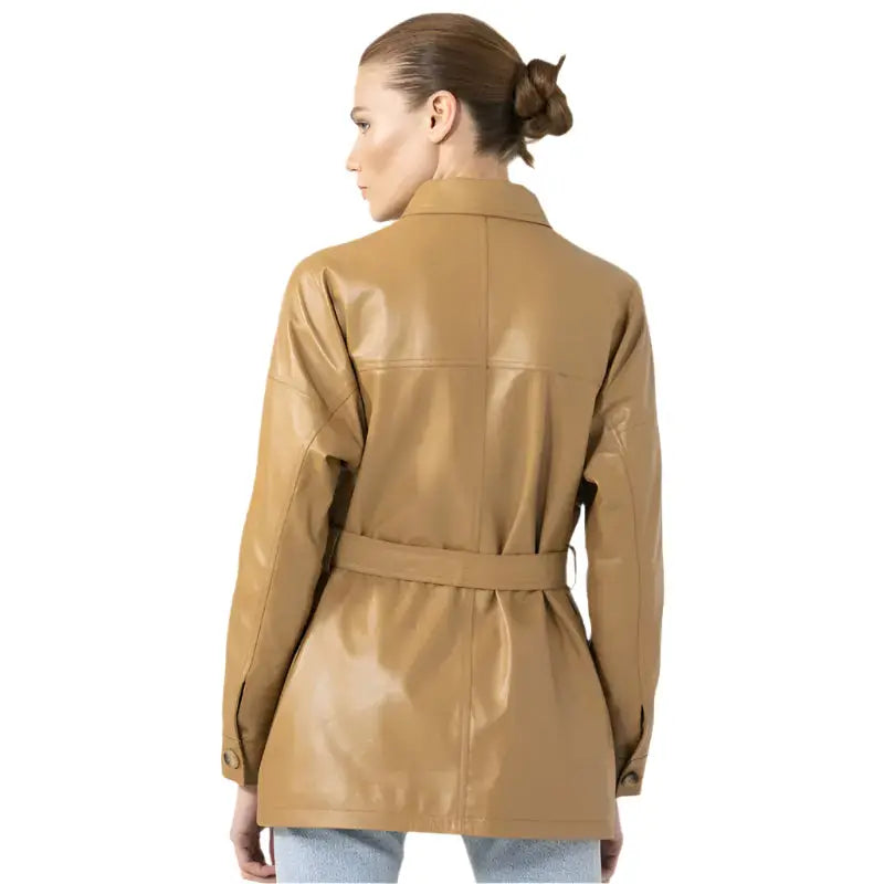 Women’s Tan Leather Belted Style Coat